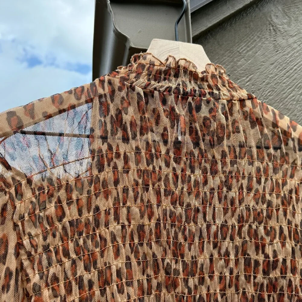 NWOT Free People Hello There Sheer Mesh Leopard Mock Neck